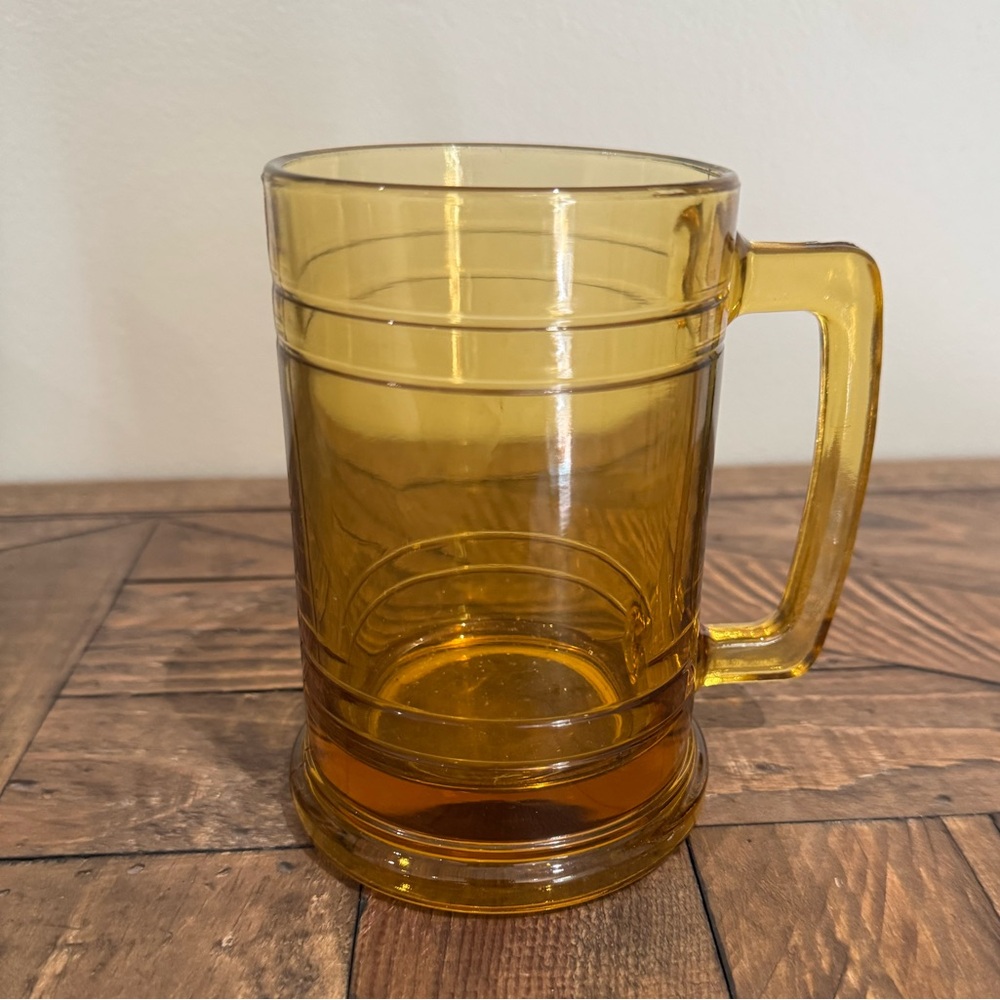 VINTAGE Amber Brown Glass Heavy Beer Mug 5" Tall VTG Mid Century Modern